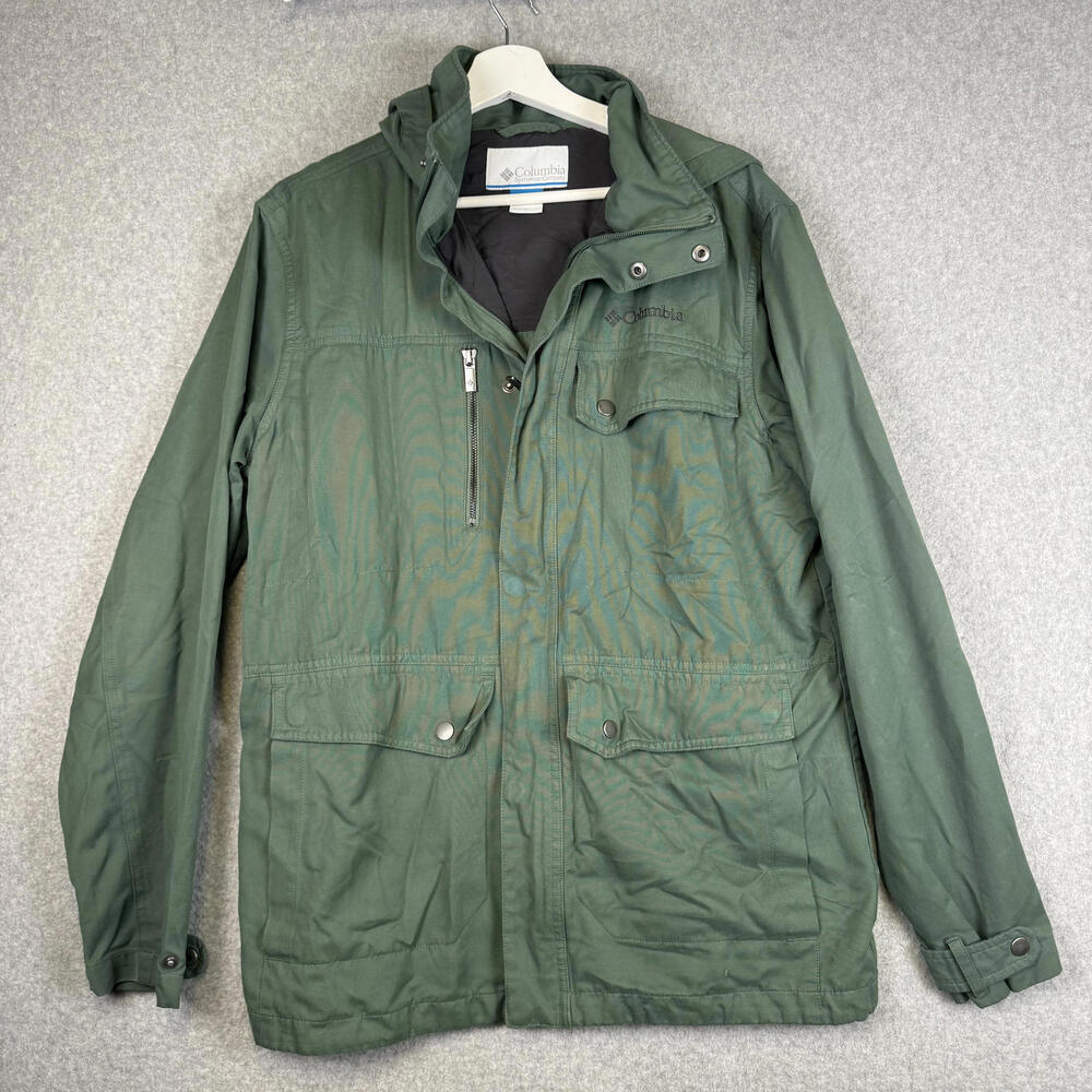 Vintage Y2K Columbia Men's Medium Green Hooded Utility Jacket Windbreaker Coat